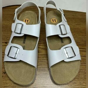 Cushionaire Men’s Lane Cork Footbed Sandals Size 11 EU 44 White 3 Buckle Strap